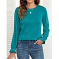 thumbnail image 3 of Women's Long Sleeve Fall T-Shirts Slim Fit Crewneck Textured Casual Knit Work Tops, 3 of 5