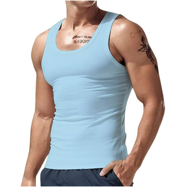 breaise Débardeur Sans Manches Classique Ajusté Respirant pour Hommes, Bleu Clair m Offres Mode