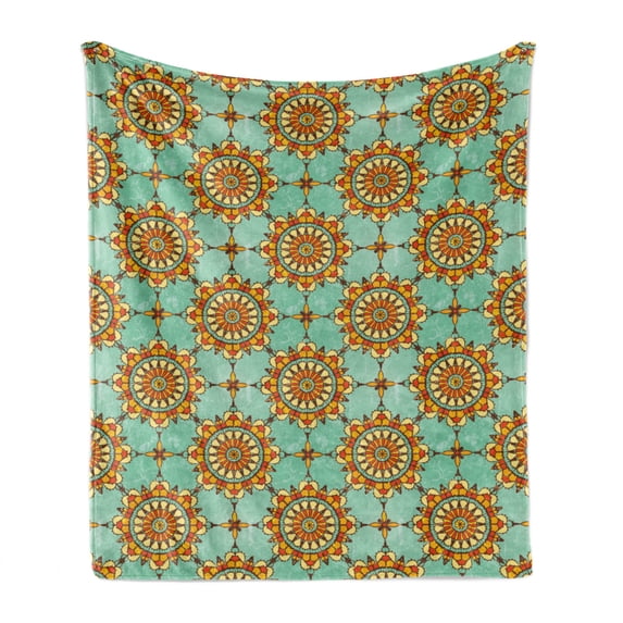 Moroccan Soft Flannel Fleece Blanket, Ornamental Abstract Moroccan Motif with Old Fashion Victorian Influences Artwork, Cozy Plush for Indoor and Outdoor Use, 50" x 60", Mint Orange, by Ambesonne