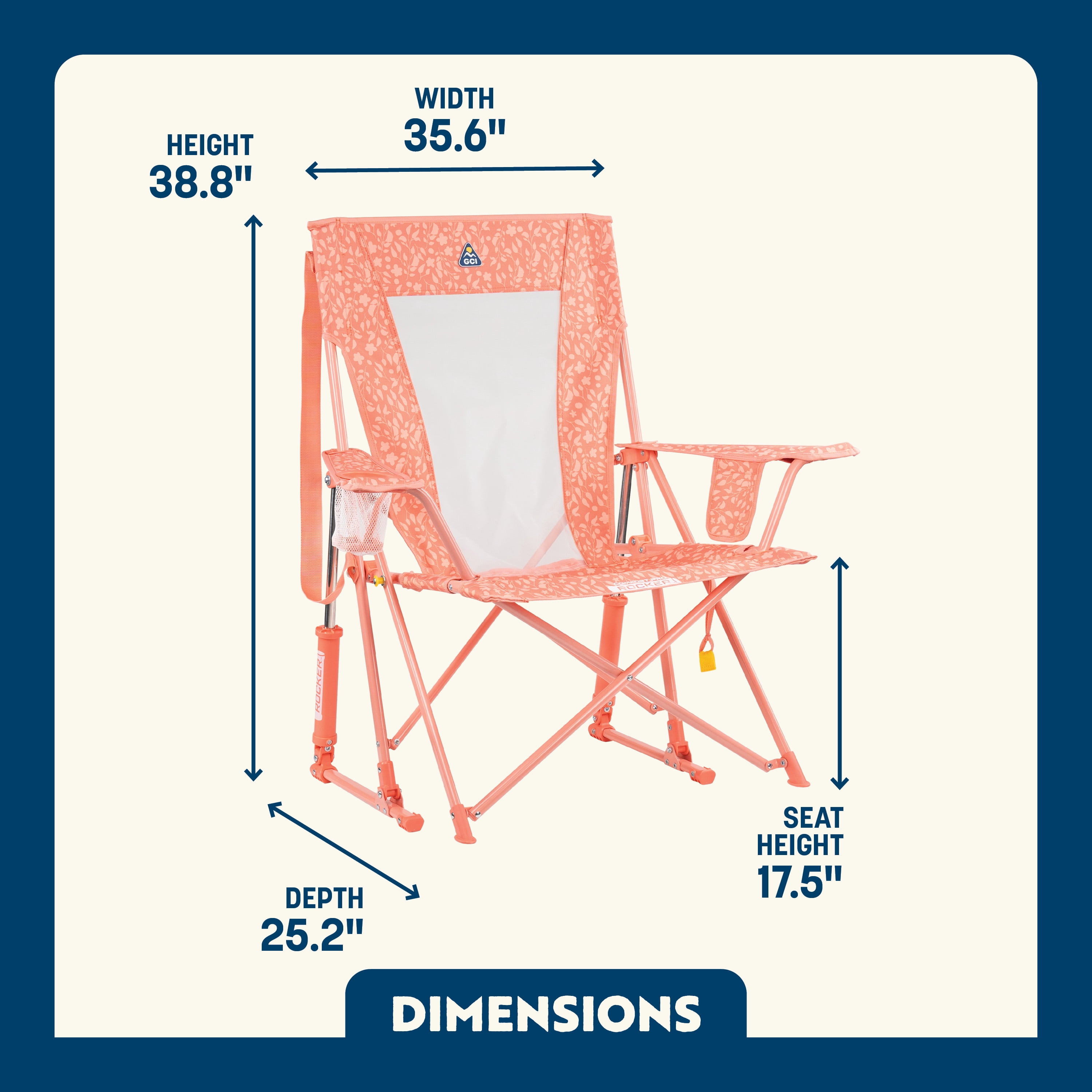 GCI Outdoor Comfort Pro Rocker Camping Chair with Mesh Backrest, Coral Garden