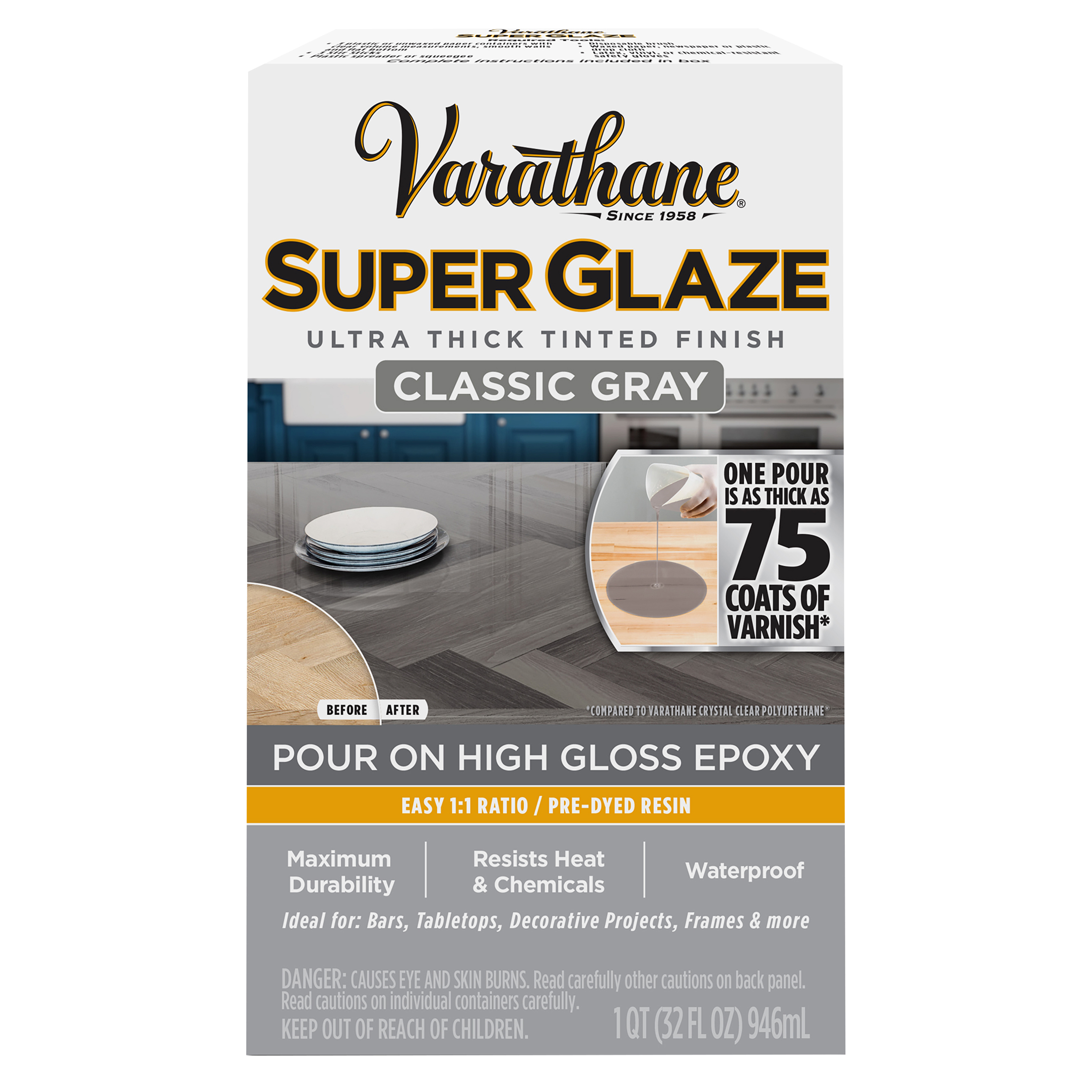 3 Pack, Classic Gray, Varathane Super Glaze Gloss Wood Finish and Preservative - 363903, 32 oz. kit