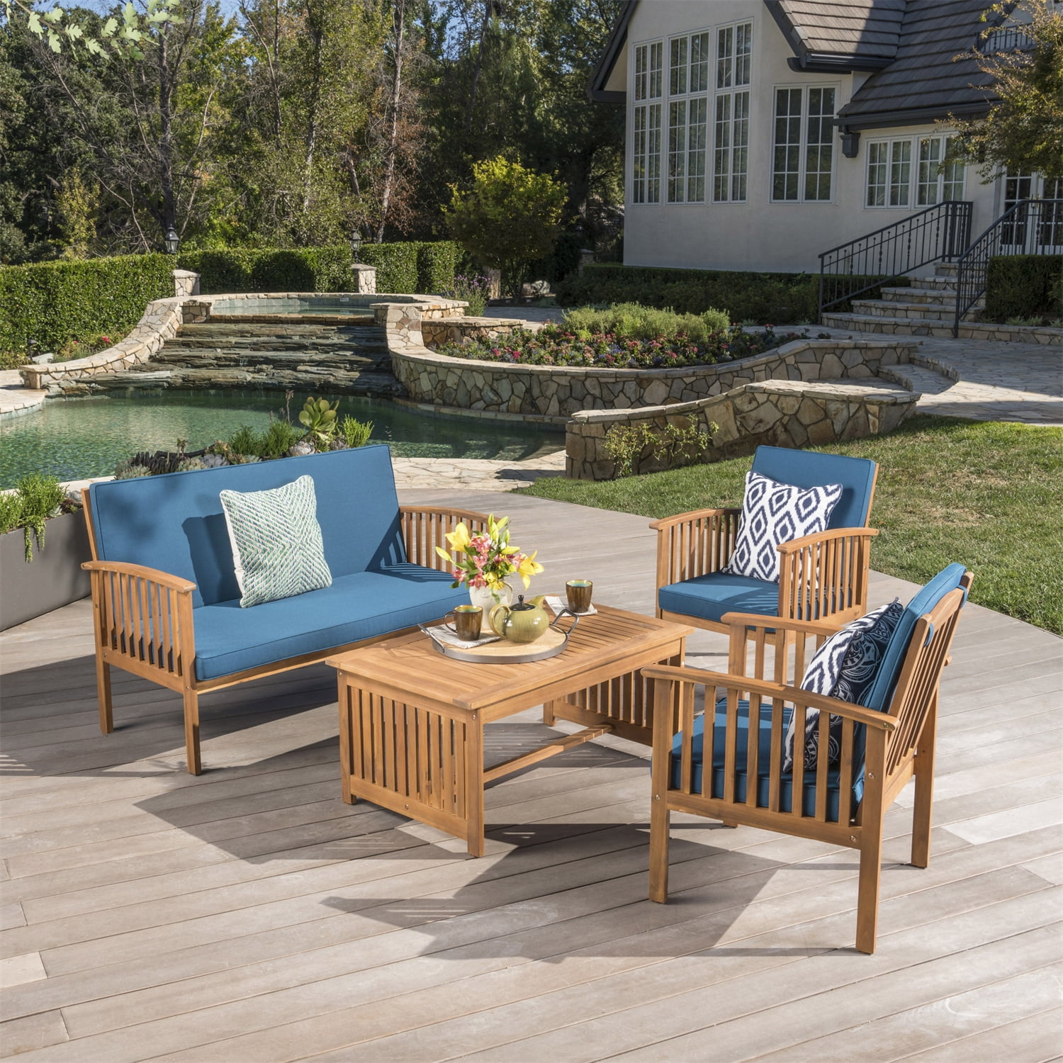 Kepooman 4-Piece Outdoor Patio Furniture Sets, Garden Conversation Sofa Set, and Patio Sectional Furniture Sofa Set with Coffee Table and Cushion for Lawn, Backyard, and Poolside, Brown & Dark Teal Kepooman 4-Piece Outdoor Patio Furniture Sets, Garden Conversation Sofa Set, and Patio Sectional Furniture Sofa Set with Coffee Table and Cushion for Lawn, Backyard, and Poolside, Brown & Dark Teal