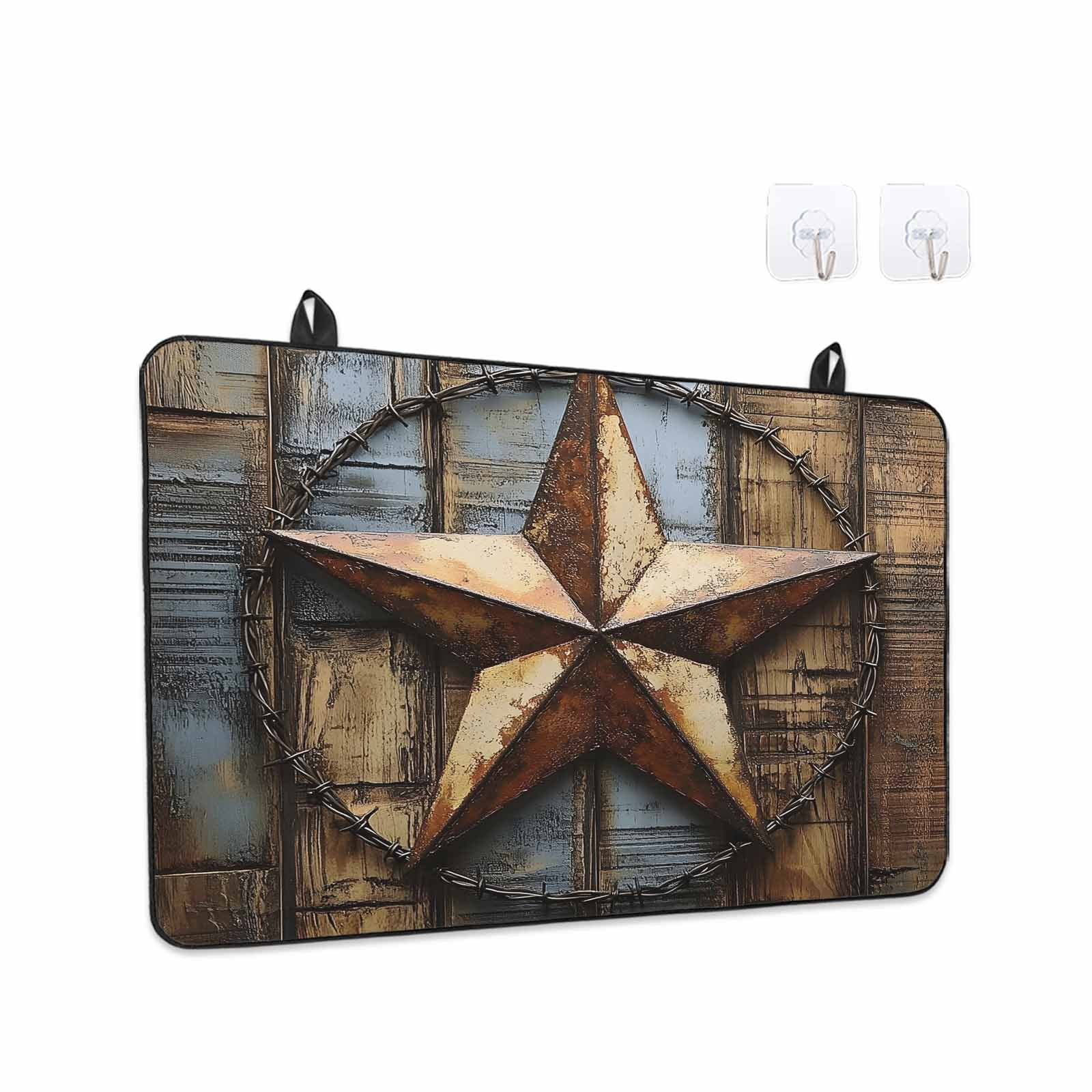 Rustic Star Brown Stove Top Cover for Electric Stove, Heat-proof & Non Slip Glass Top Stove Cover Protector, Vintage Farmhouse Wooden Grain Art Kitchen Flat Cooktop Rubber Mat 24x21 Inches