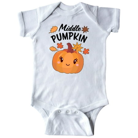 

Inktastic Middle Pumpkin with Fall Leaves Gift Baby Boy or Baby Girl Bodysuit