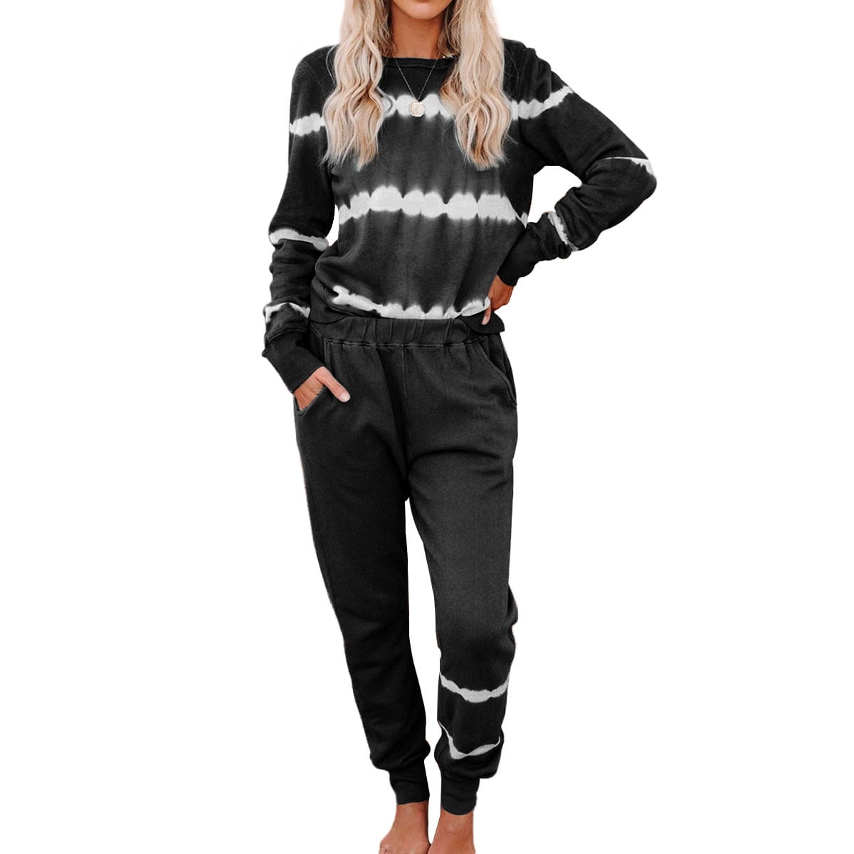 Women Tie Dye Pajama Sets Long Sleeve Tops and Pants PJ Sets Joggers