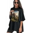 thumbnail image 3 of Plus Size Shirt for Women Black Tops for Women Short Sleeves Shirt for Women Castle (49） T Shirt Crewneck Shirt for Women 5XL, 3 of 5