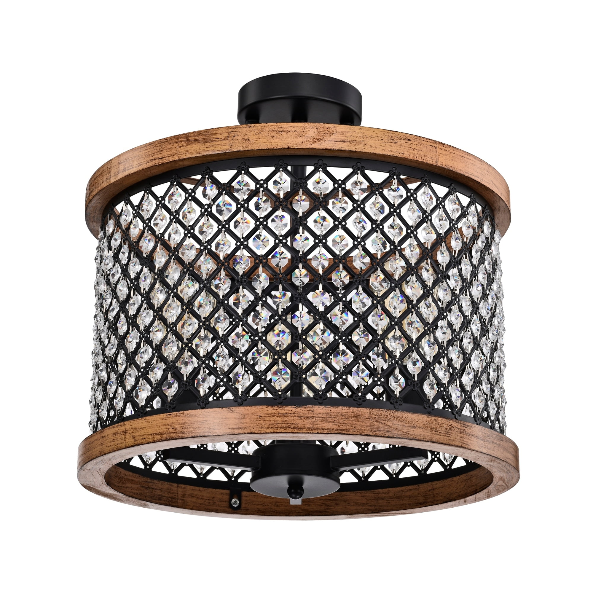 Amelia 16 in. 3-Light Indoor Chrome and Faux Wood Grain Finish Semi-Flush Mount Ceiling Light with Light Kit