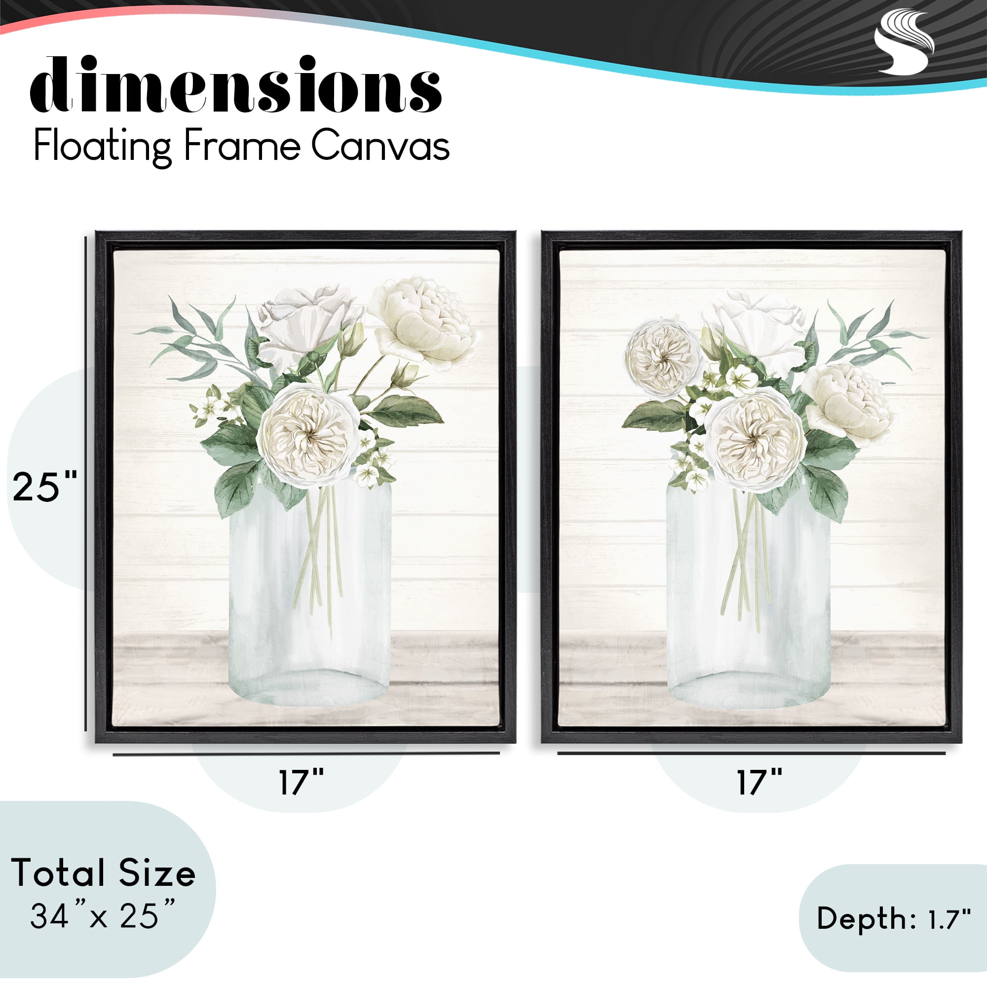 Stupell Industries Soft Patience Flowers 2 Piece Black Framed Floater Canvas Set, design by Kim Allen