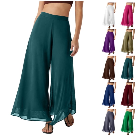 Womens High Waist Wide Leg Pants Chiffon Palazzo Loose Fit Flowy Lightweight Long Trousers Casual Fashion Outfits Clothes