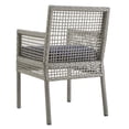 thumbnail image 2 of Contemporary Modern Urban Designer Outdoor Patio Balcony Garden Furniture Side Dining Armchair Chair, Set of Four, Fabric Rattan Wicker, Grey Gray Navy Blue, 2 of 6
