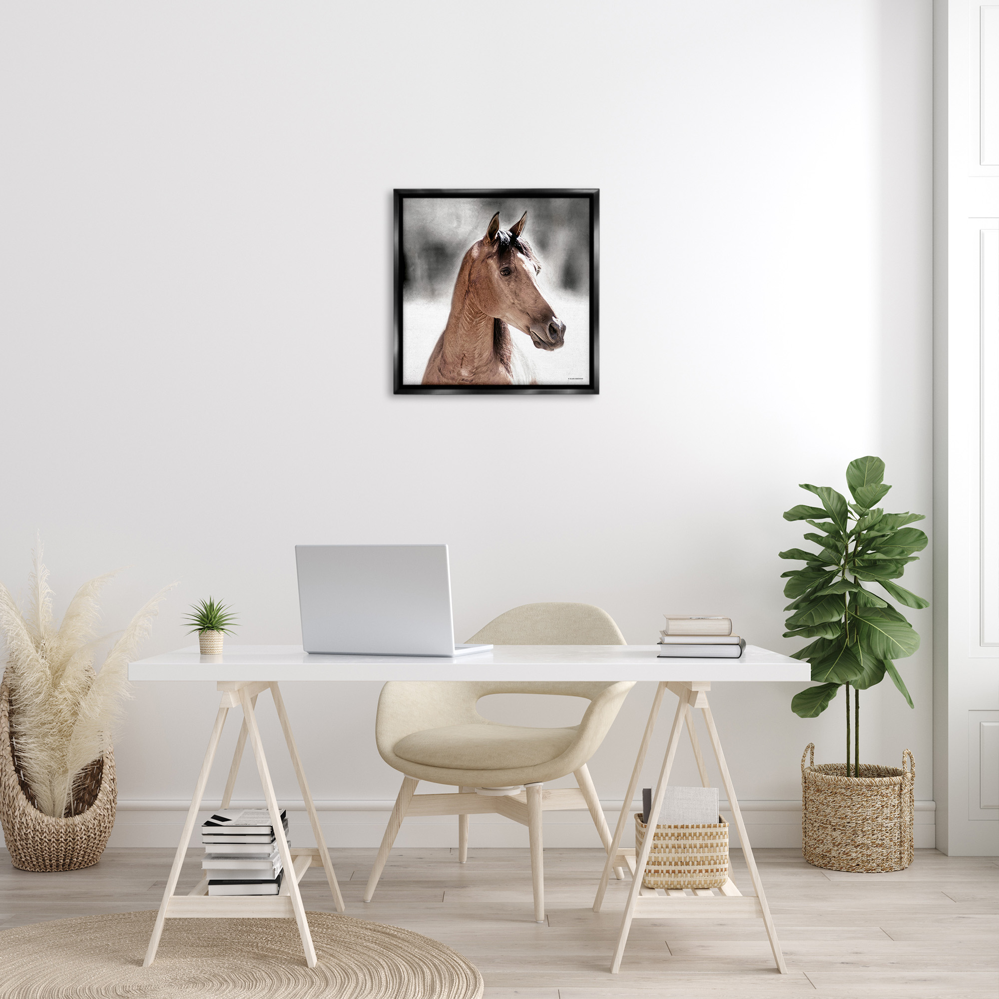 Stupell Industries Brown Foal in Snow Animals & Insects Photography Black Floater Framed Canvas Art Print Wall Art, 25 x 25
