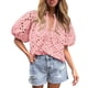 thumbnail image 1 of Blusa de Encaje Rosa con Escote en V y Detalles Calados para Mujer PRETTYGARDEN Talla S, 1 of 8