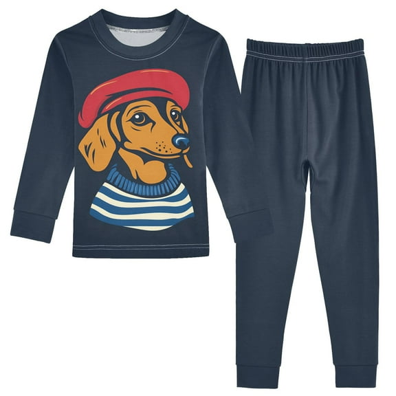 FORMRS Long Sleeve Top and Pants Pajama Set for Niños 2-Piece Sleepwear, Sizes 18M-8Y, Blue Dog Artist