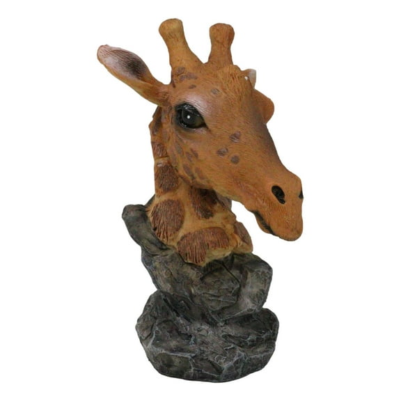 Safari African Savannah Masai Giraffe Head Bust On Rock Steppe Figurine