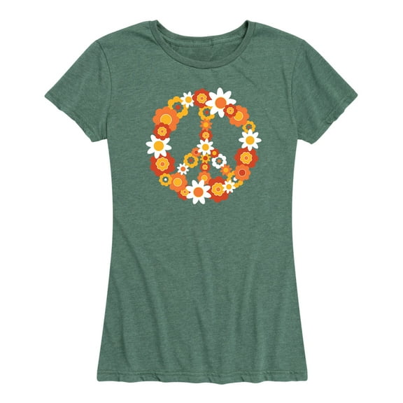 Instant Message - Retro Flower Peace Sign - Women's Short Sleeve Graphic T-Shirt