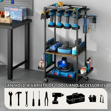 TaTee Power Tool Organizer Cart, 4 Tier Rolling Tool Rack with Wheels, Garage Storage Heavy Duty Metal Utility Shelf, Workshop and Garage Organization