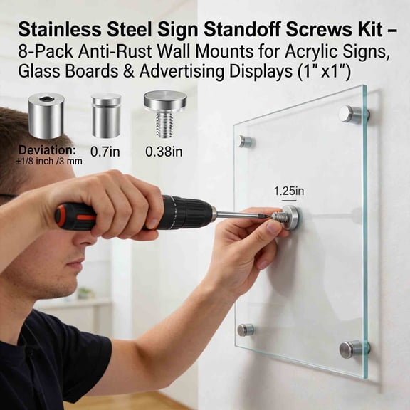 MKDAQIQIU Stainless Steel Standoff Screws Kit, 8-Pack 1"x1" for Signs, TVs, Acrylic Displays, Heavy-Duty Mounting Hardware with Anchors & Cushions