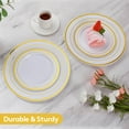 thumbnail image 2 of 200PCS Gold Plastic Plates, Heavy Duty Disposable Gold Plates with 100 10.25 inch Dinner Plates and 100 7.5 inch Dessert Plates for Party, Holiday, Wedding, Thanksgiving, 2 of 3