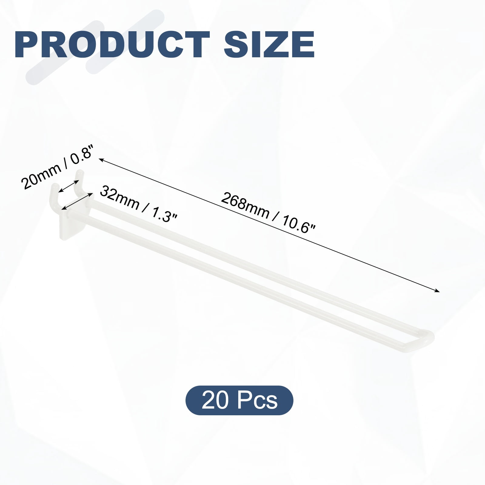 Uxcell 20 Pack Pegboard Hooks, 10 Inch Durable Plastic Pegboard Display Hooks Peg Board Organizer Accessories for Kitchen Storage Retail Jewelry Organization Wall Gridwall, White