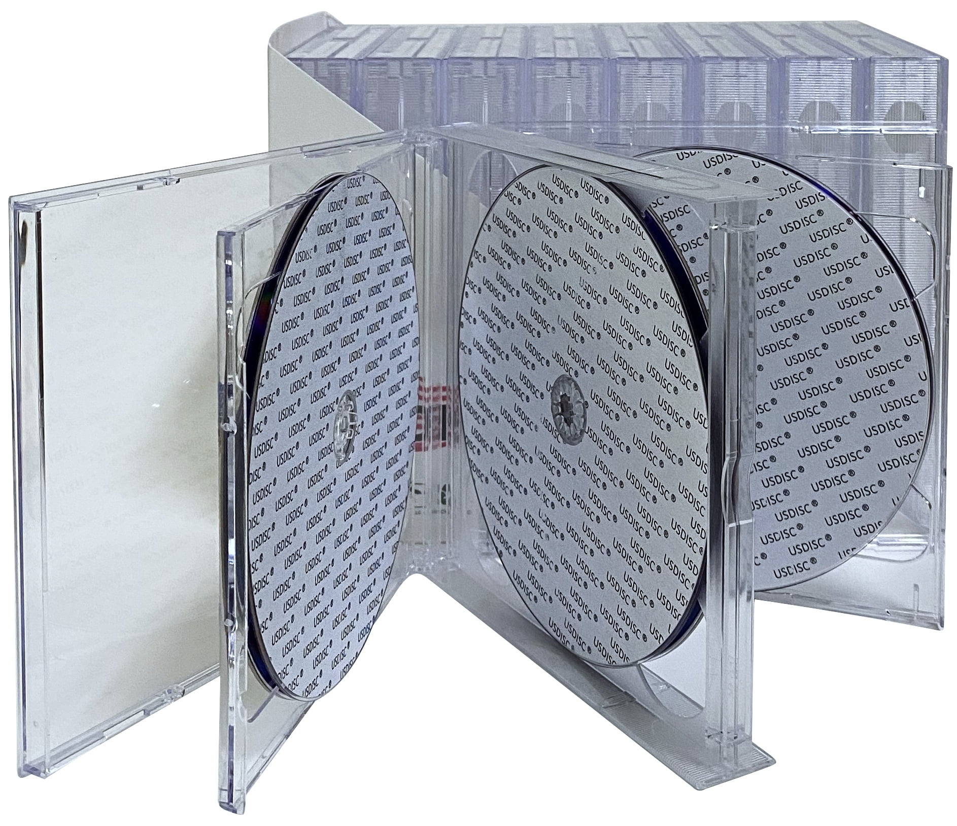USDISC CD Jewel Cases Chubby 24mm, Sextuple 6 Disc, Clear, Pack Of 10