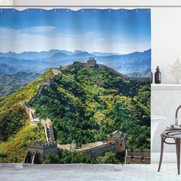 Ambesonne China Shower Curtain, Wall of China, 69"Wx84"L, Green Beige and Blue
