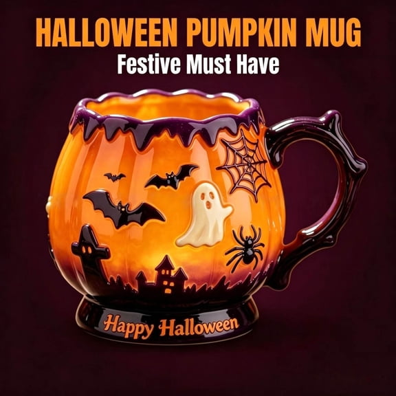 Halloween Resin Creative Pumpkin Cup, 3D Cute Ceramic Mug, Halloween Coffee Cup – Fun Autumn and Birthday Gift for Kids and Adults