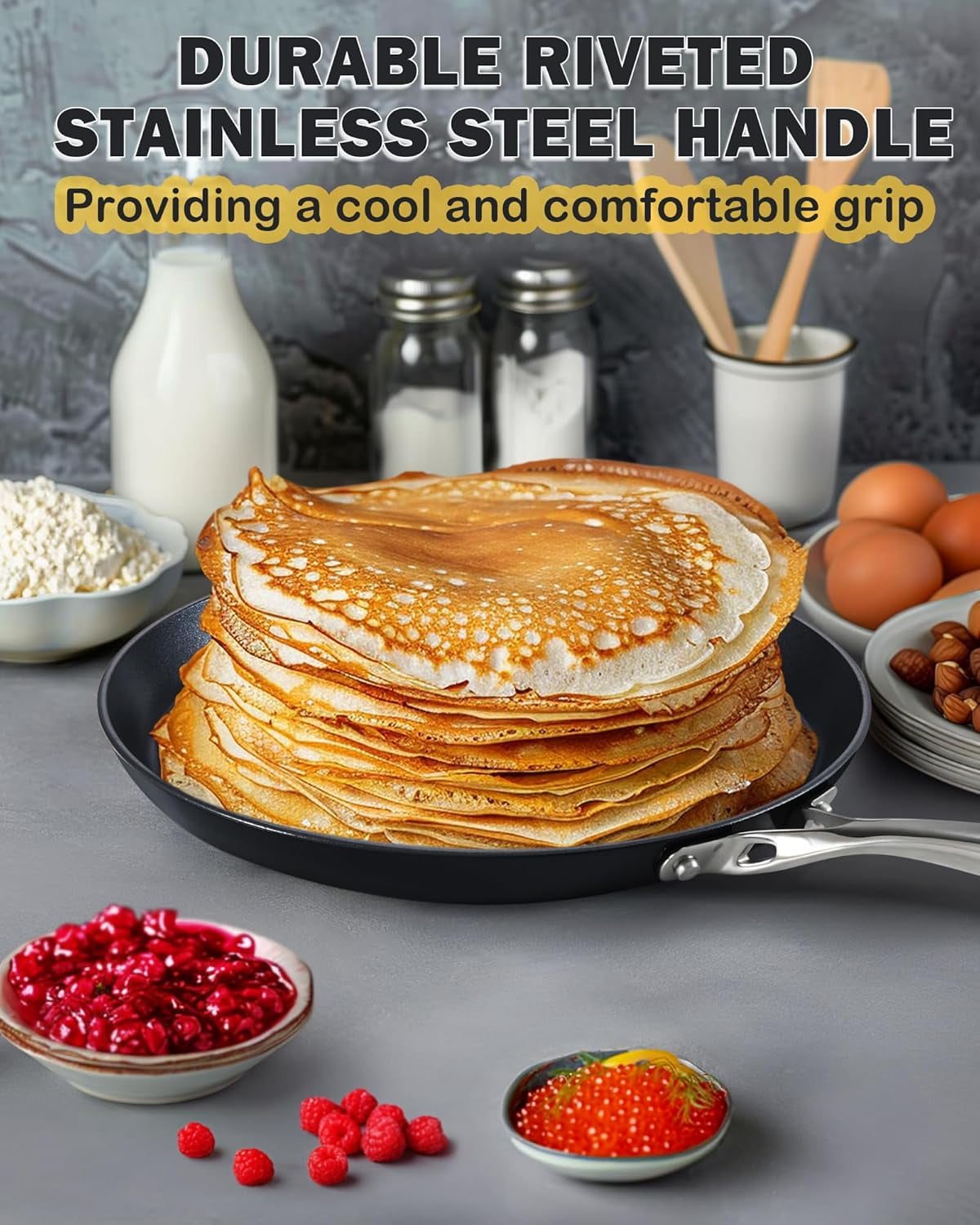 Cooks Standard Classic 10.5 Inch Hard Anodized Nonstick Crepe Pan, Induction Compatible, Dishwasher Safe, Ideal for Pancakes, Tortillas & Dosa, Black