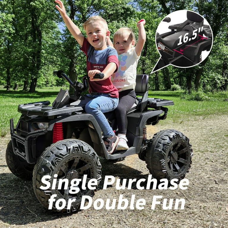 Hikiddo 24V Ride on Toys Kids ATV 4 Wheeler for Big Kids with 2 Seater 400W Motor Bluetooth Black
