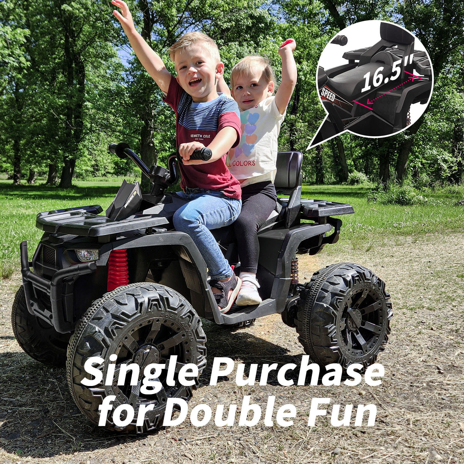 Hikiddo JC333 24V Ride on Toy, Kids ATV 4-Wheeler with 400W Motor, 2 Seater - Black - image 4 of 9