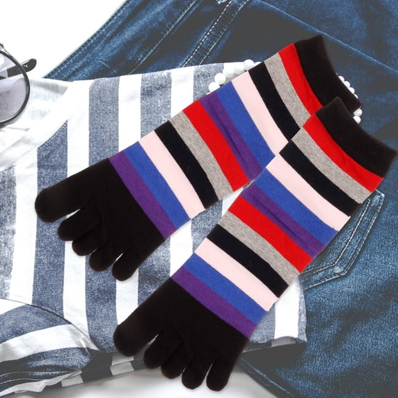 OUNONA 3Pairs Womens Cotton Toe Socks Mid Calf Length Soft Comfortable Socks for Running