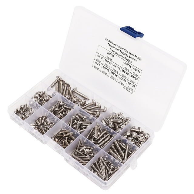 Self Tapping Screw Assortment Kit, M3M4M5 Combination Effectively Protect Rust Resistant Self Tapping Screw Set 240Pcs High Strength For Plastic