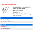 thumbnail image 2 of Window Regulator - Compatible with 1993 - 2011 Ford Ranger 1994 1995 1996 1997 1998 1999 2000 2001 2002 2003 2004 2005 2006 2007 2008 2009 2010, 2 of 2