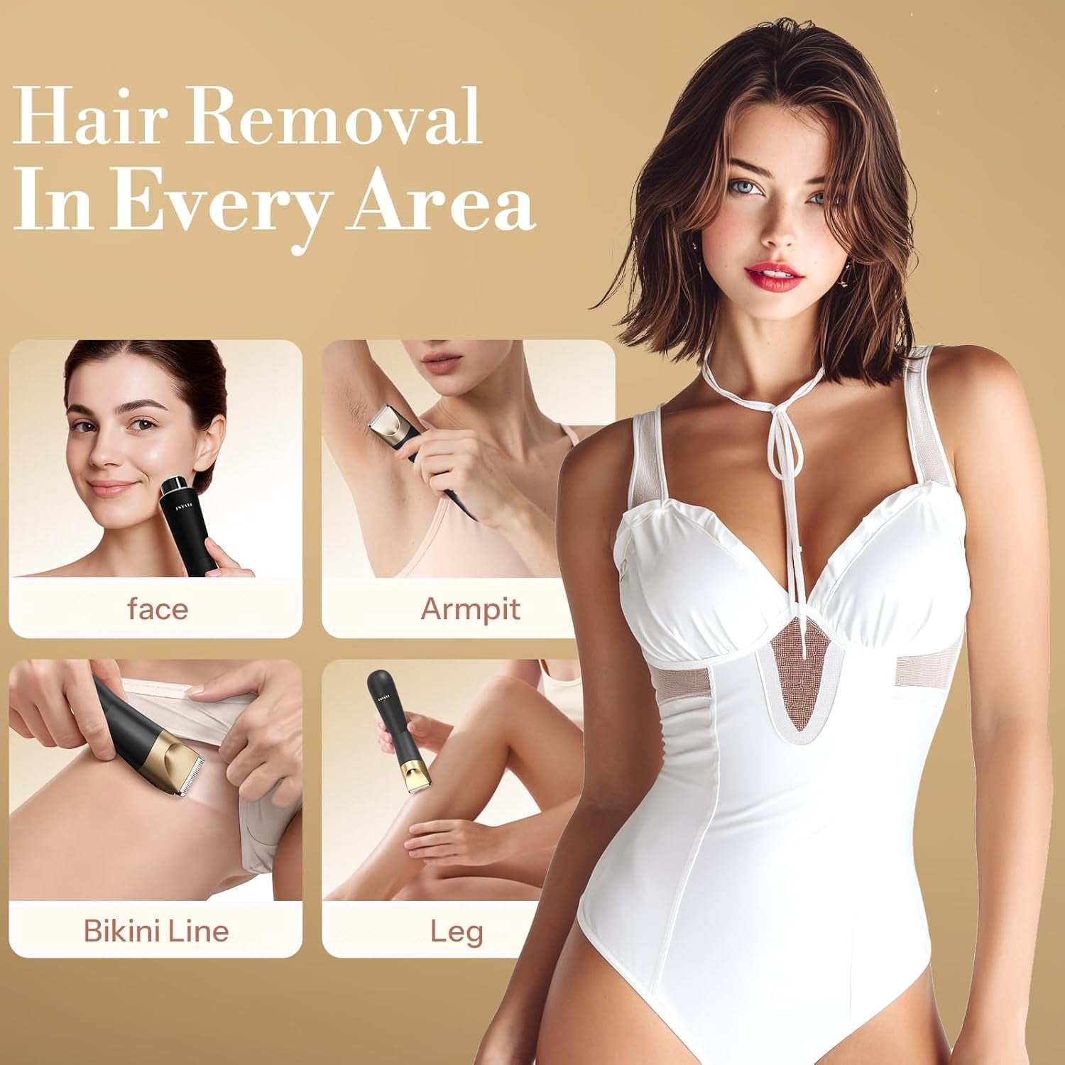 Bikini Trimmer for Women, 2 in 1 Electric Shaver for Women, Pubic Hair Trimmer Waterproof IPX7 with LED, Bikini Razor for Leg Arm Underarm Bikini Area, Christmas Gifts for Her - Black Gold