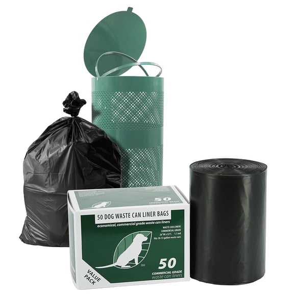 Zero Waste USA - Commercial Grade Dog Waste Station Can Liners -1 Roll of 50 bags - Standard Size 26" W x 33" L (10-13 gallons) - Heavy Duty, Thicker