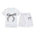 thumbnail image 3 of Adeawade Teen Clothes For Girl Round Neck Summer Outfit Short Sleeve Bow Print T Shirt And Shorts Two Piece Classic Outfits Spring Clothings White2 12-13 Years, 3 of 3