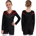 thumbnail image 2 of Aislor Kids Girls Shiny Beads Long Sleeve V Neck Gymnastic Leotard Dance Yoga Bodysuit with Shorts Red 10, 2 of 7