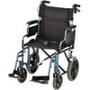 NOVA Lightweight Transport Chair with Locking Hand Brakes, 12 Rear Wheels, Removable & Flip Up Arms for Easy Transfer, Anti-Tippers Included, Blue