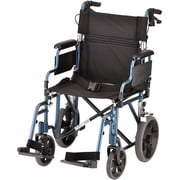 NOVA Lightweight Transport Chair with Locking Hand Brakes, 12 Rear Wheels, Removable & Flip Up Arms for Easy Transfer, Anti-Tippers Included, Blue