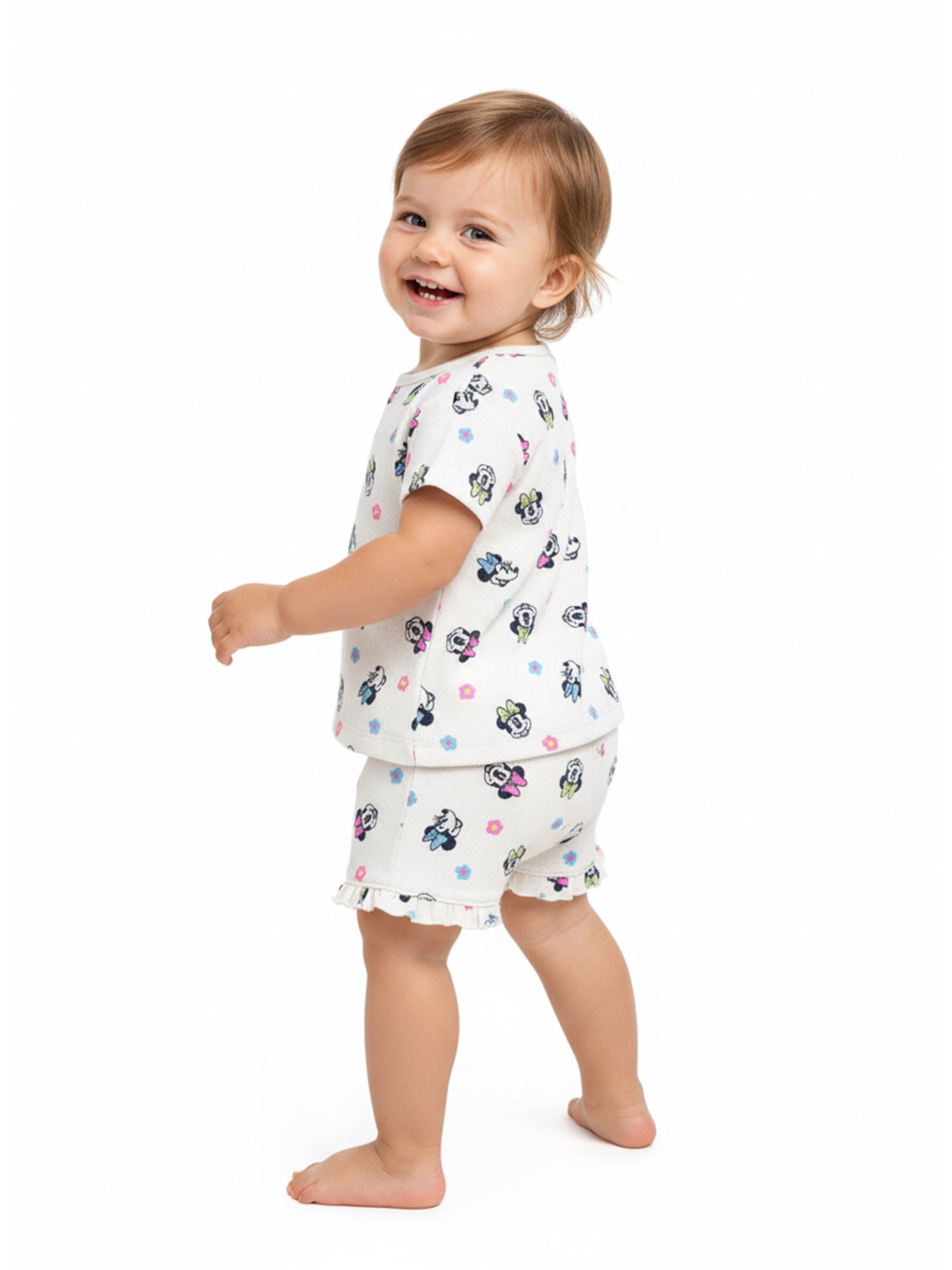 Minnie Mouse Baby Girls Textured Knit Top and Ruffle Shorts Set, 2-Piece, Sizes 0M-24M