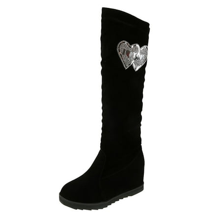 DVKOVI Cowgirl Boots Wide Calf Women s Knee High Boots Wedge Heel Casual Fashion Shoes Fall Winter Boots for Women Knee High Wedges Heels for Women Closed Toe Boot for Ladies Fall Winter Grey 37