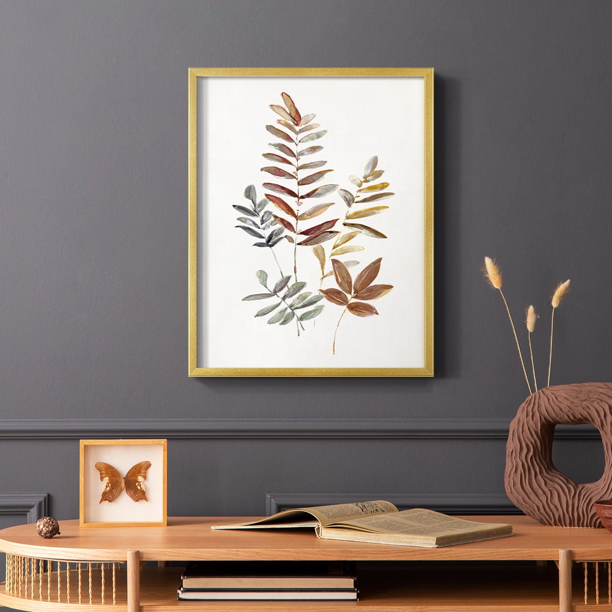 Autumn Leaves I Framed Print in Gold Solid Wood Framed Print No Nail Hanging