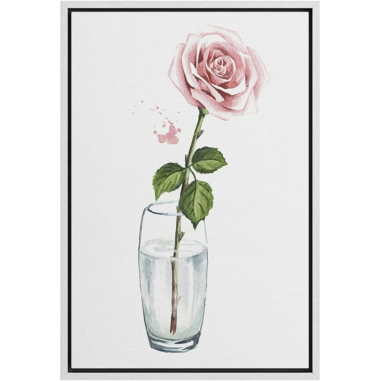 Wall26 Framed Canvas Print Wall Art Pink Rose in Glass Vase Floral Wilderness Illustrations Art Chic Relax/Calm Multicolor Pastel for Living Room, Bedroom, Office - 16"x24" - Walmart.com