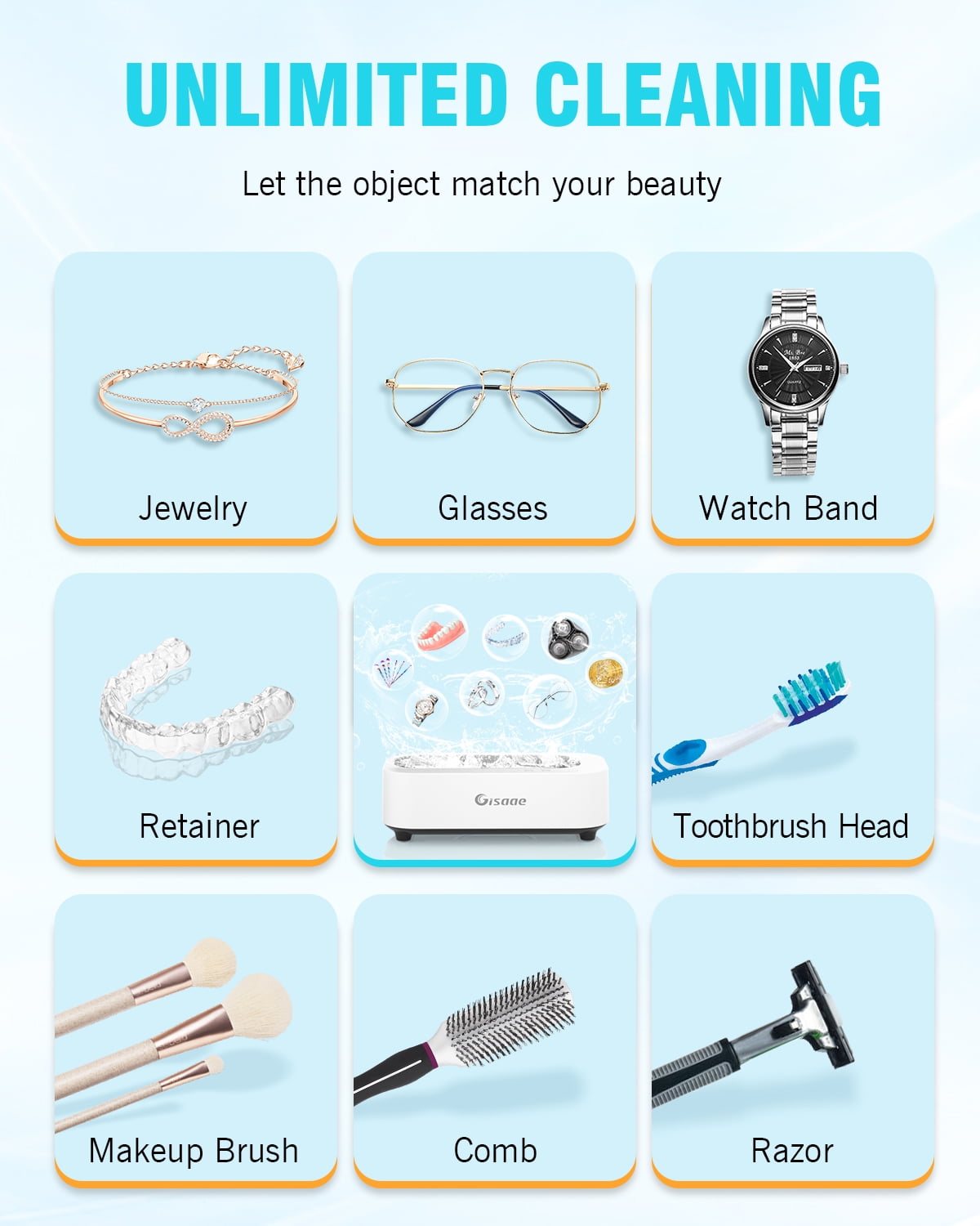 Jewelry Cleaner, 48kHz Professional Ring Cleaner with 2 Modes, 12oz Jewelry Cleaner Ultrasonic Machine for Glasses, Watch Band, Retainer, Denture, Razor, Silver