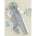 thumbnail image 3 of Suealasg Kids Boys Girls Spring Tracksuit Outfits Set Clothes 4T 5T 6T 7T 8T Long Sleeve Hooded Baseball Jacket Elastic Waist Pants 2PCS Casual Autumn Clothing for Child, 3 of 9