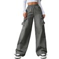 thumbnail image 2 of Neewe Womens High Waisted Loose Casual Long Straight Cargo Pants Elastic Drawstring Trousers with Pockets, 2 of 7