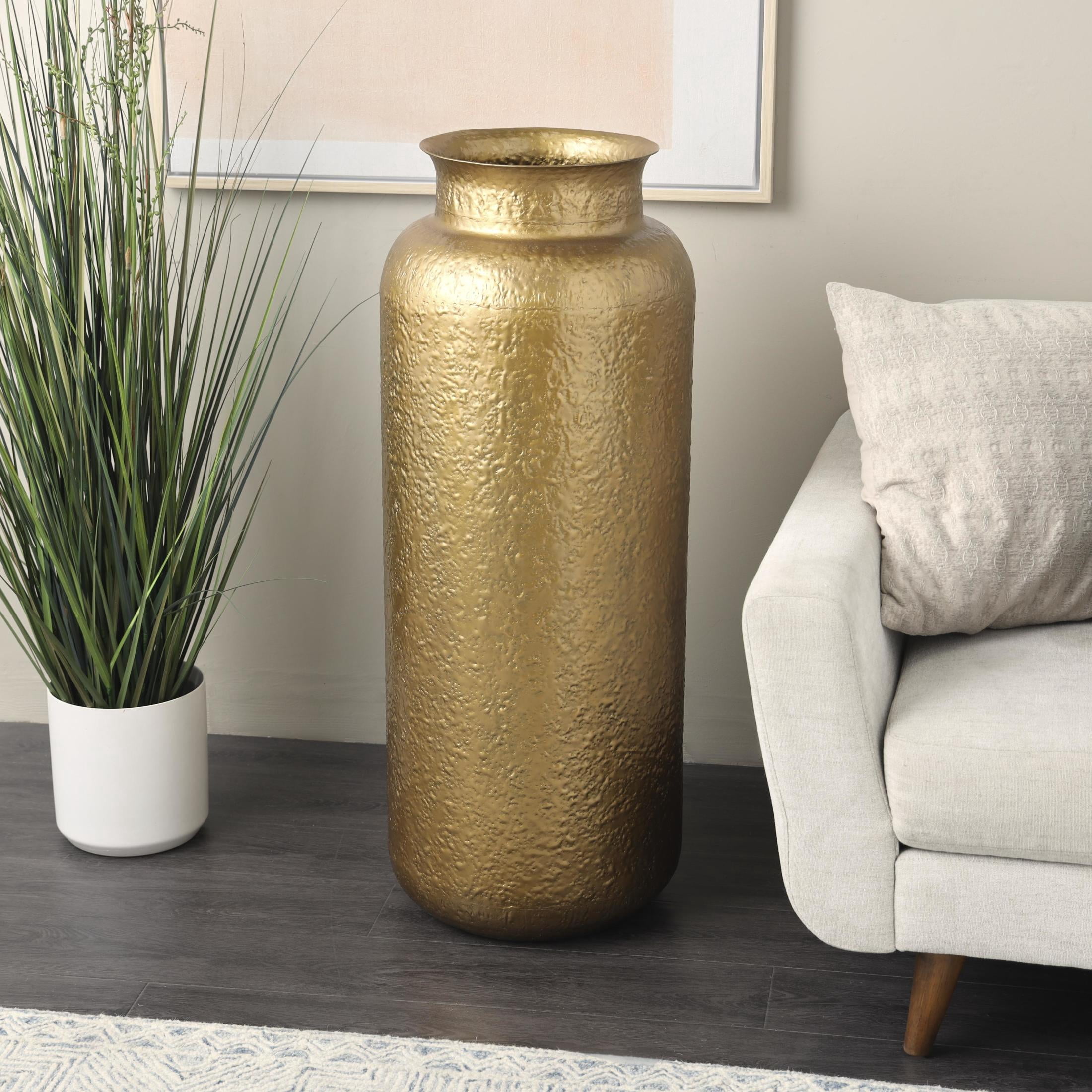 DecMode 40" Tall Textured Hammered Floor Gold Metal Vase