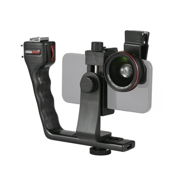 yeacher Compact L-Shaped Handheld Gimbal for Smartphones & Cameras, Vlog Kit with Dual Hot Shoe Mounts, 1/4" Screw, Bluetooth Remote, Includes Phone Clamp, Macro Lens, and Built-in Battery