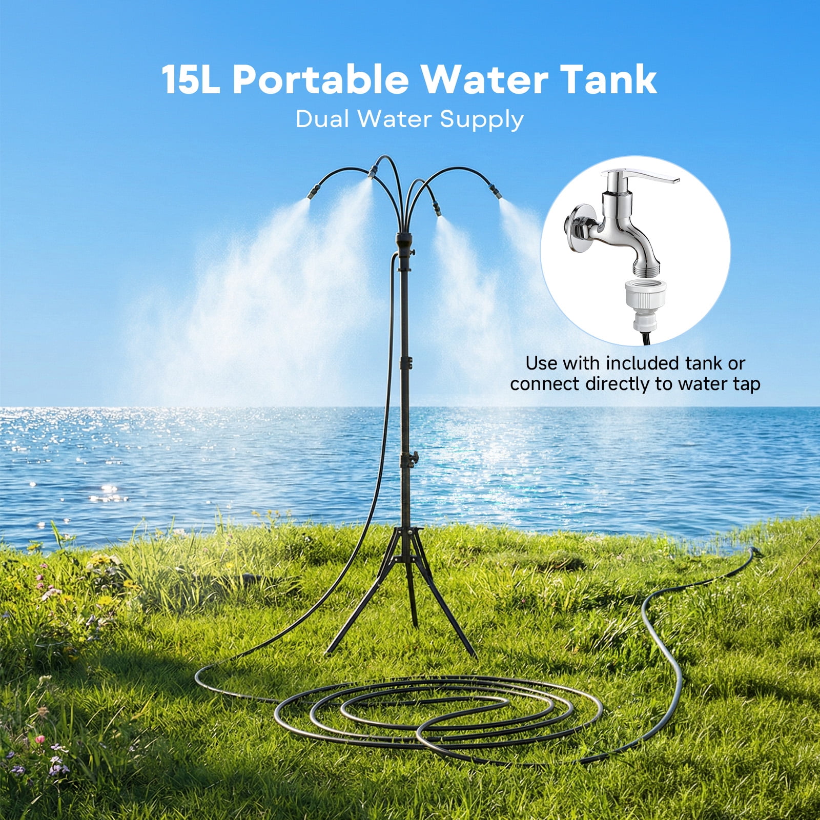 Tanbaby Standing Misters for Outside Patio, Portable Water Mister for Mist Playing, Adjustable Height 3.9 FT Stand Misting System for Outdoor, Patio, Backyard