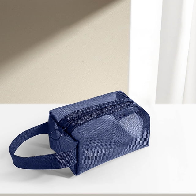 Bolsa de almacenamiento pequeña de malla transparente con múltiples compartimentos para cosméticos, joyería, papelería y artículos de viaje, ligera y portátil.