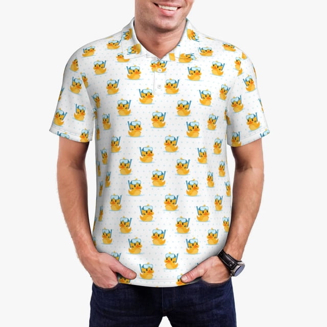 Fotbe Cute Duck Diver Camiseta Polo de Golf para Hombre con Estampado – Camisa Deportiva Transpirable con Cuello Abotonado-4X-Large